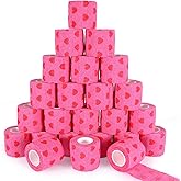 24 Pack Self Adherent Cohesive Bandage Wrap, 2” x 5 Yards Elastic Grip Tape Pink Vet Wrap for Dogs, Flexible Stretch Athletic Bandages Wrap for First Aid Medical, Sports, Ankle, Wrist Sprains
