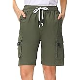 HOW'ON Women's Casual Loose Fit Twill Bermuda Cargo Shorts Multi Pocket Straight Shorts