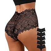ASIMOON Sexy Women's Underwear Soft Lace Cheeky Panties Lightweight High Waist Bikini Underwear for Women 3Pack