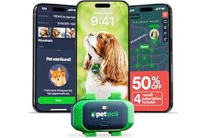 PETLOC8 Dog GPS Tracker With Smart Alerts & Geo-Fence - Real-Time Location Tracking Collar Device with App, Embedded SIM, Waterproof - Up to 7 Days Battery (Android & iOS) 4-Month Subscription Included
