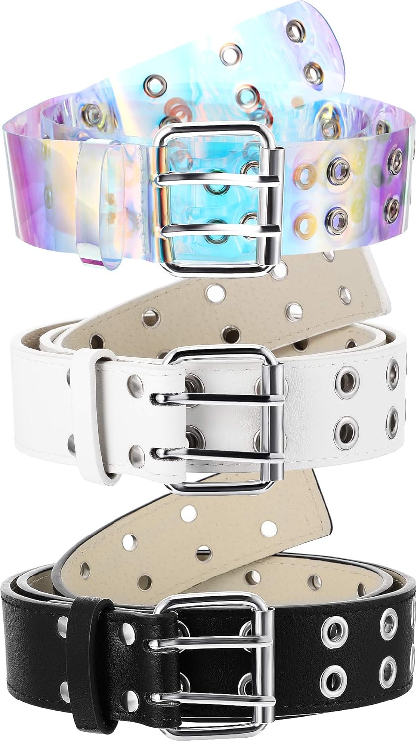 3 Pieces Double Grommet Belt Goth Punk Studded Eyelet Grommet Belt