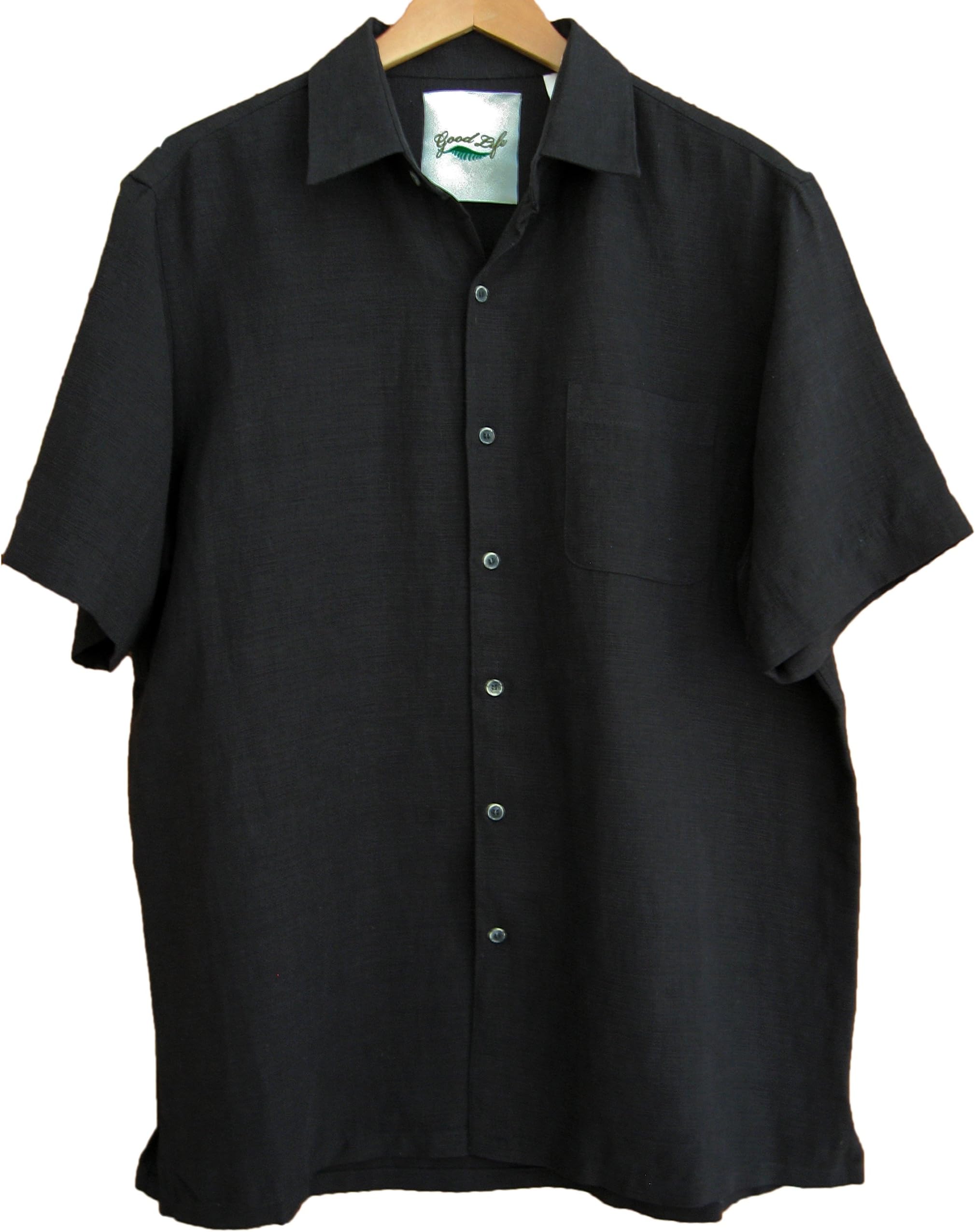 Mens Silk & Linen Blend Camp Shirt Casual Solid 3 colors (XL, Black)
