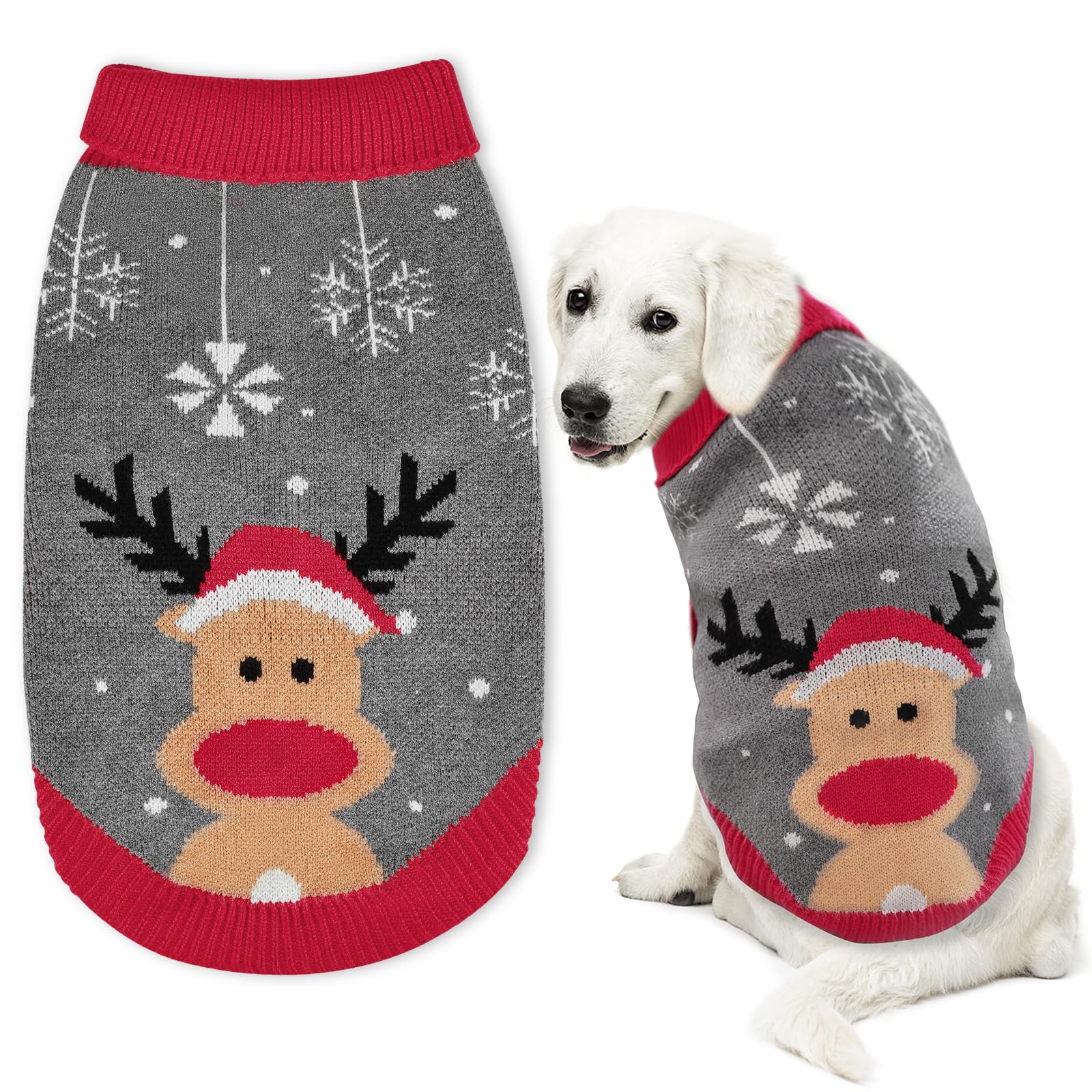 Dog Christmas Jumper, FWLWTWSS Reindeer Christmas Dog Jumper, Turtleneck Puppy Jumper for Small Medium Large Dogs Winter Wearing Costume, Dog Sweater Christmas New Year Outfit(L) — image 1