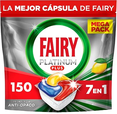 Fairy Platinum Plus Limão All In One Cápsulas de Máquina de Lavar Louça, 150 Cápsulas, Nossa Melhor Limpeza Que Deixa Pratos Como Novos, Elimina o Embotamento E Previne Calcário