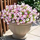 Hrobek Artificial Flowers for Outdoor Spring Summer Decoration, 10 Bundles Fake Plastic Flower Plant, Faux Colorful Silk Morning Glory Eucalyptus for Outside Garden Porch Front Door Decor, Pink
