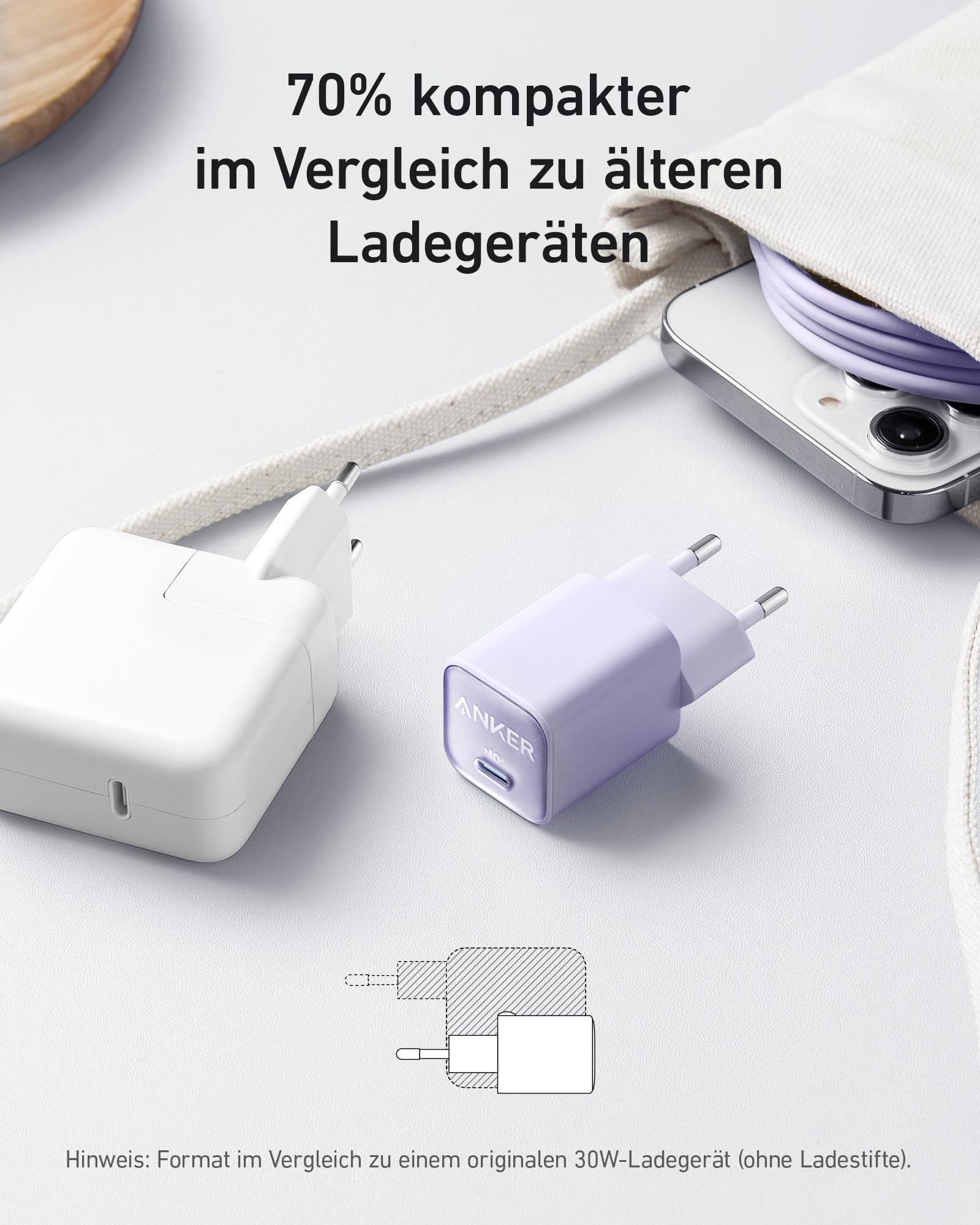 Anker 30W USB C Ladegerät, GaN 511 Nano 3, PIQ 3.0 PPS Schnellladegerät für iPhone 17/Pro/Pro Max/iPhone Air/16/15, Galaxy, Pixel 4/3, iPad (Ohne Ladekabel) 3
