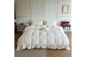 BuLuTu Chic Princess Duvet Cover Full for Teens Girls Pink Floral Comforter Cover 79"x90", Cotton Muslin Quilt Cover with Ruffles Vintage Cottage Bedding, Zipper Closure, No Pillow