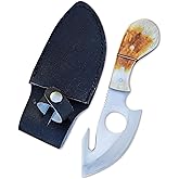 METAL OF HONOR Fixed Blade Knife, All in One Skinning Knife with Gut-Hook, for Hunters and Outdoors Enthusiasts with Sheath,Full Tang handmade knife with Bone Handle