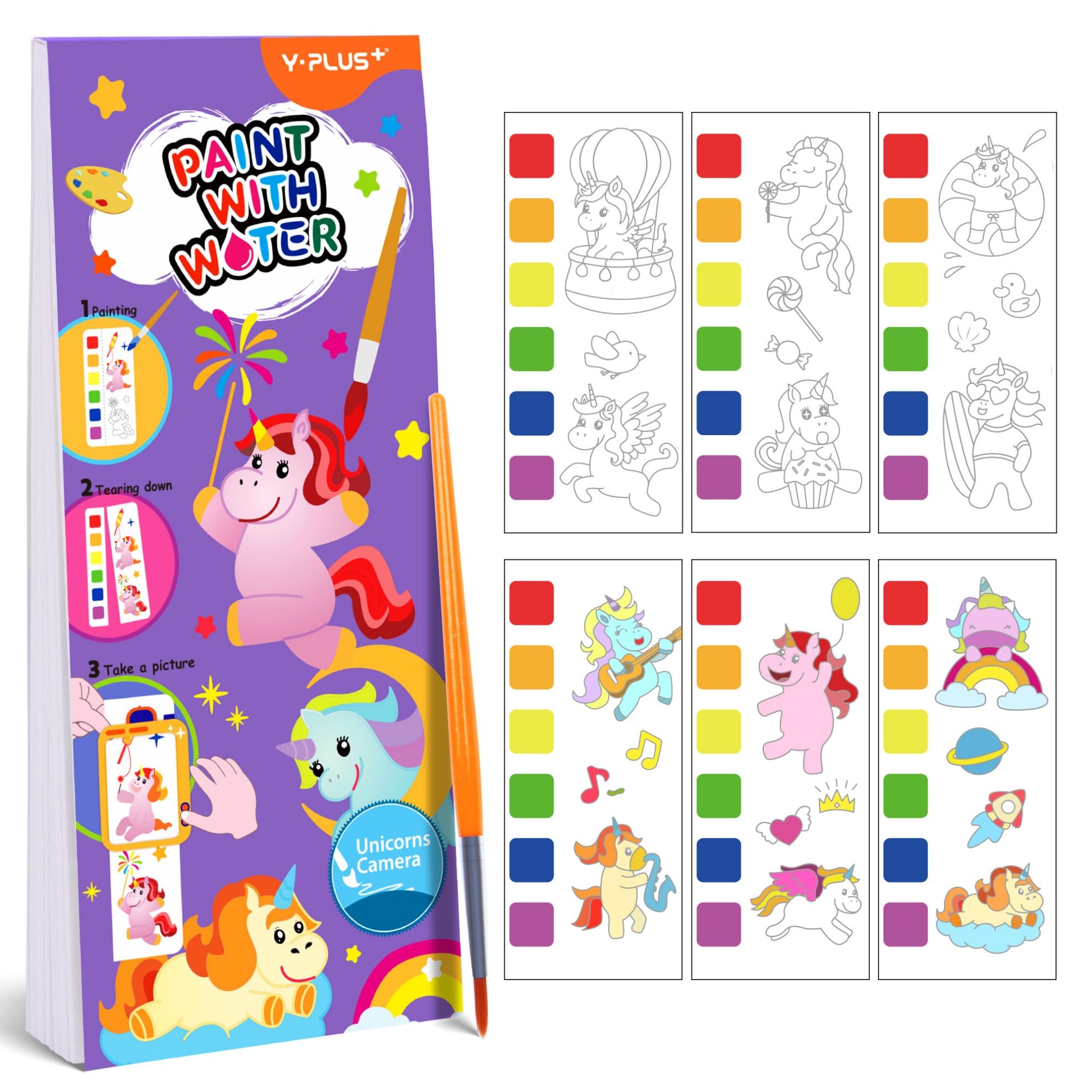 YPLUS Water Colouring Book for Children Painting Watercolour Paint Set Paper for Kids, Magic Book Arts and Crafts Gift for Drawing - Mini Unicorn — image 1