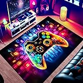 Gaming Area Rug Teen Boys Carpet, Transparent Gamepad and Colorful Lighting Background Game Controller Design for Game Room, Gaming Room, Boys Girls Bedroom Playroom, Living Room (63" x 47")