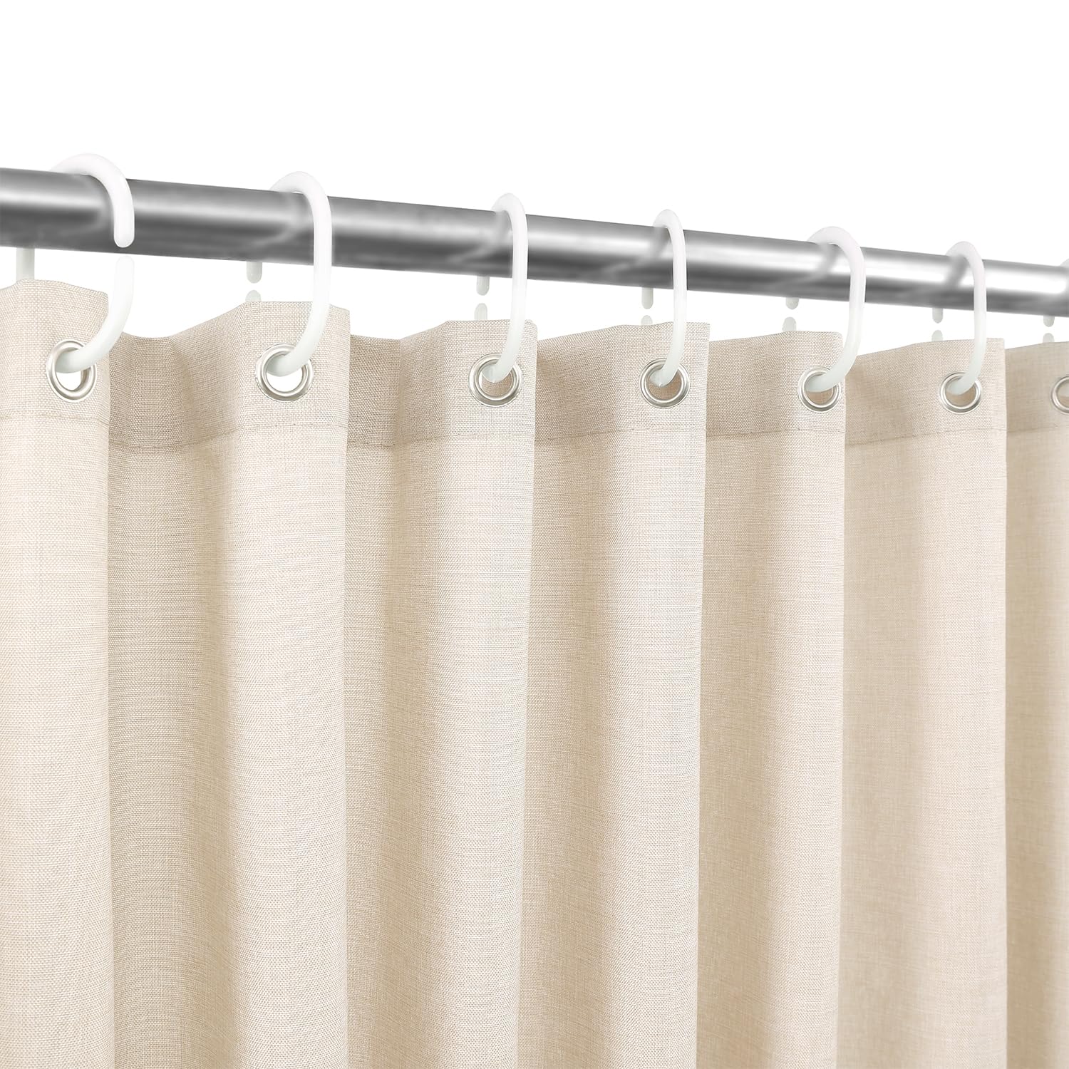 Photo 1 of Ga-Geetopia Extra Long Linen Textured Shower Curtain Set with Hooks, Beige Boho Farmhouse Bath Shower Curtains for Bathroom Neutral Cloth, Hotel Luxury, Weighted, 72W x 96L, Cream