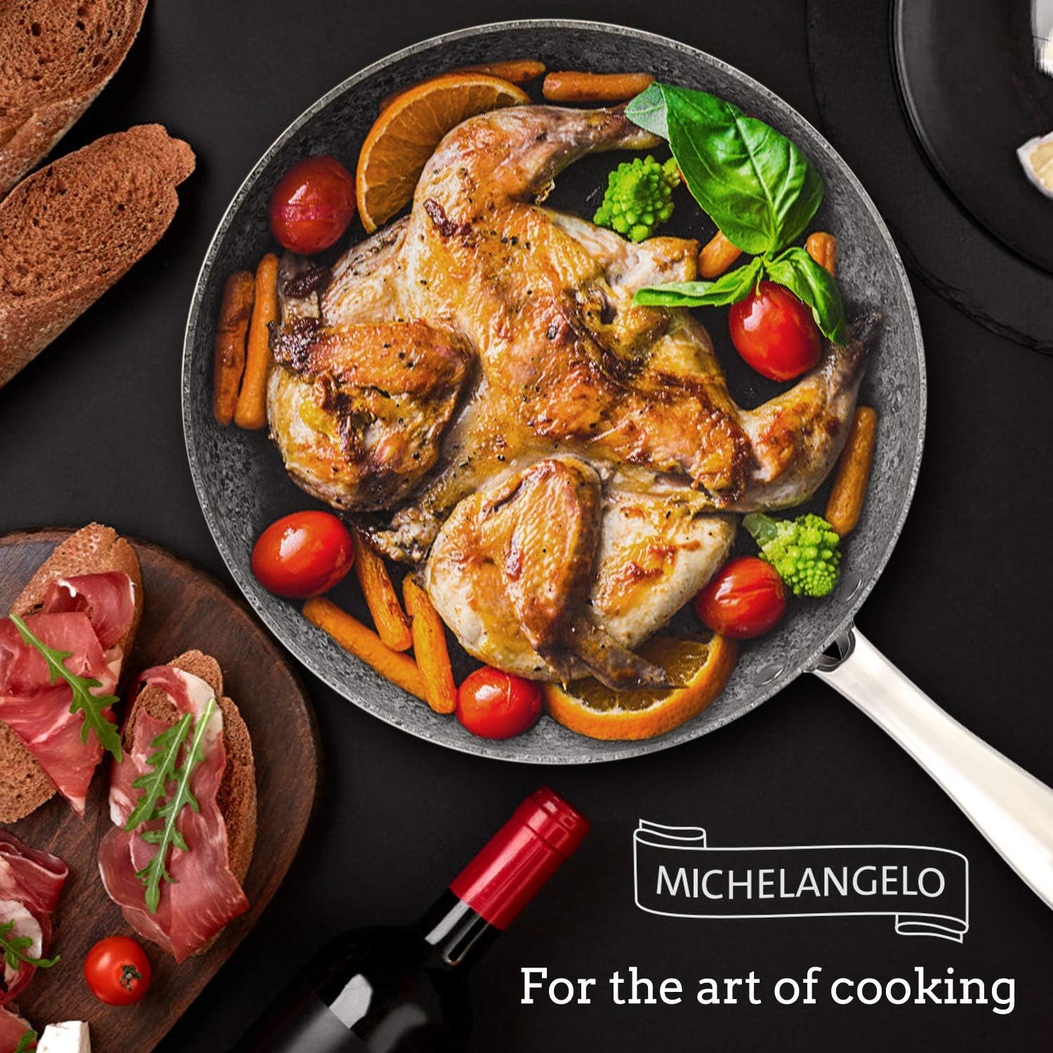MICHELANGELO Frying Pan Set with Lid, 8" & 10" Granite Frying Pan Set with 100% APEO & PFOA-Free Stone Non Stick Coating, Granite Skillet Set with Lid, Nonstick Frying Pans 2 Piece - 8"+10": Kitchen & Dining