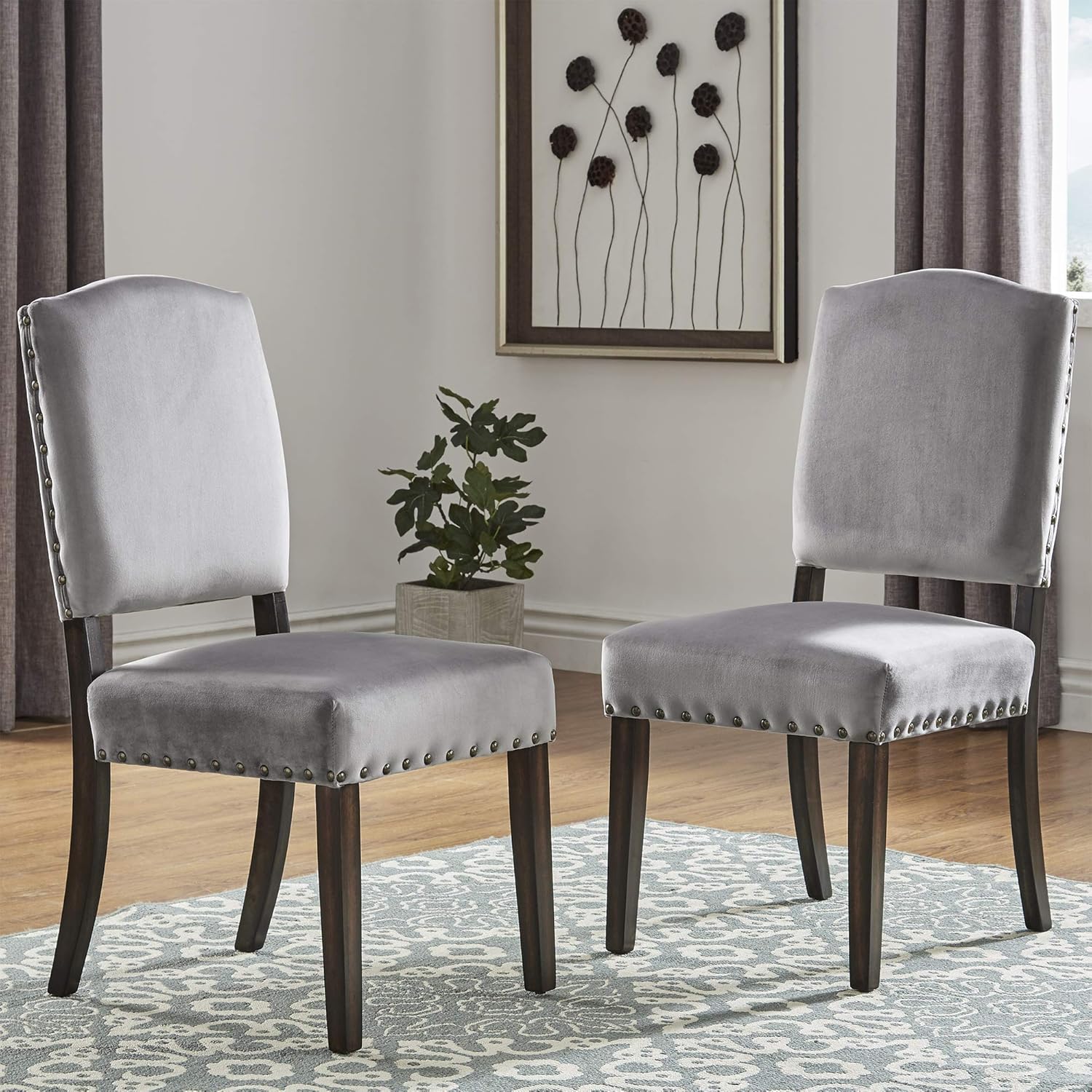 Union 5 Home Velvet Nailhead Dining Chairs (Set of 2