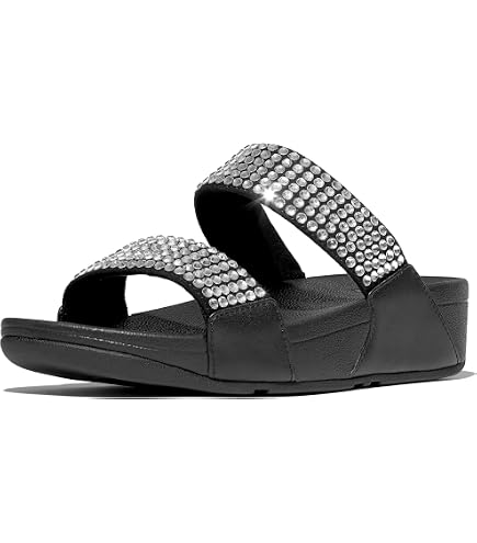 Amazon.com | FitFlop Women's Lulu Sequin Slides Sandal, Silver-7.5