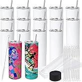 Joyclub 16 Pack Sublimation Tumblers Blanks 20 oz Flat Edge Skinny Straight Sublimation Cups With Lids and Straws for Heat Press No Gift Boxes