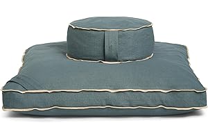 R E N O O Meditation Cushion Set by renoo - Durable Comfortable Organic Cotton, Linen, Hemp - Modern Zafu Zabuton - Buckwheat Kapok Filled Floor Pillow Yoga Bolster in 15 Colors Washable Cover