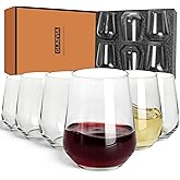 GLAZVIA Stemless Wine Glasses Set of 6, 15oz Clear Drinking Glassware Dishwasher Safe, Wine Glass Tumblers for Red or White, Gift for Party, Holiday, Anniversary, Restaurant, Home Bar, Daily Use