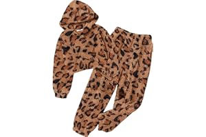 Arshiner Girls 2 Piece Outfits Sweatsuit Fuzzy Long Sleeve Bear Ear Hoodie Sweatshirt and Sweatpant Kids Clothing Sets