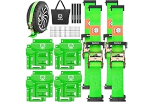 Wheel Chock Tie Down Straps kit for Trailers, E-Track Heavy-Duty Wheel Tie-Down Set for Lawn UTV ATVs, SUV,Mowers and Tractor