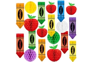 RENBUZHU 19Pcs Crayon Apple-Shaped Hanging Honeycomb Balls Welcome Back to School Classroom Decorations for Teacher Appreciation Week First Day of School Party Supplies Decor