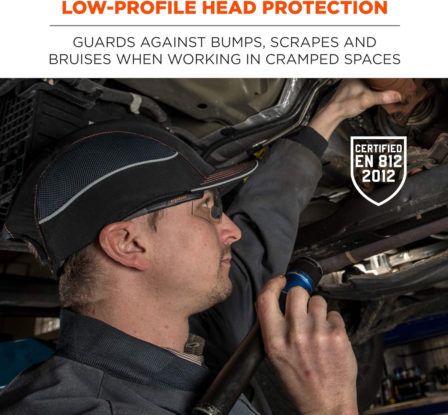 Safety Bump Cap, Baseball Hat Style, Comfortable Head Protection, Long Brim, Skullerz 8950, Black - - 