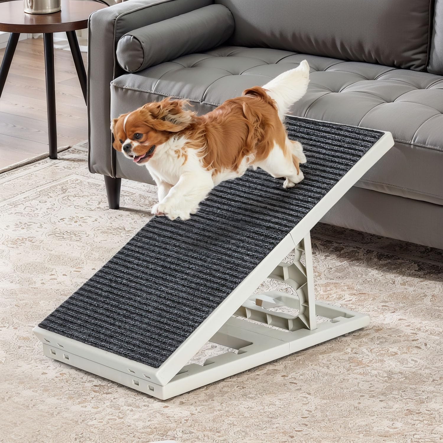 Photo 1 of 2 in 1 Dog Ramp Bed Adjustable Folding Collapsible for Small Medium Pets Cat Ramp with Non Slip Carpet, Adjustable Height Dog Ramp for Couch,Sofa,Chair