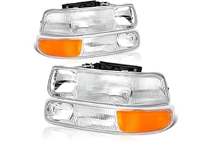 APSVE Headlights Assembly Compatible with 1999-2002 Chevy Silverado / 2000-2006 Tahoe Suburban Headlights Headlamp with Bumper Lights, Chrome Housing Amber Reflector