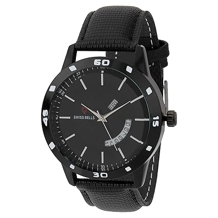 Svviss Bells Original Black Dial Black Genuine Leather Strap Day and Date Chronograph Mens Wrist Watch - TA-969
