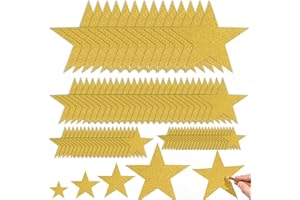 FOBSME 180 Pcs Gold Glitter Star Cutout Paper Five Star Cutouts Glitter Stars Confetti Decorations Gold Star Cutouts for Bulletin Board Stars Classroom Christmas Party Wall Decoration Supply,4 Sizes