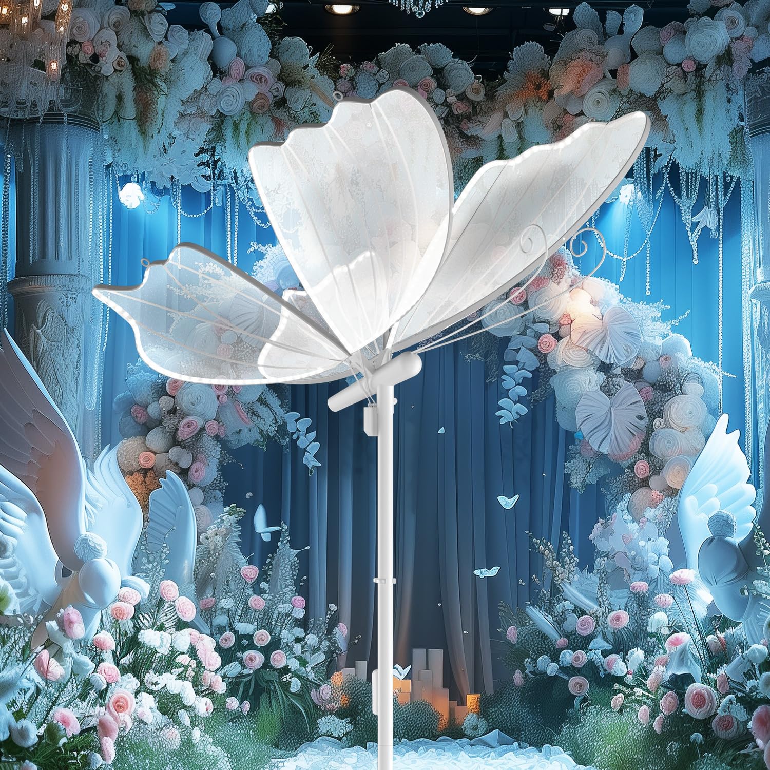 Photo 1 of TACAHE Butterfly Floor Lamp - 3 Color Temp & Dimmable - Inline Cord Switch - Wedding Decoration - Atmosphere Lighting for Banquet, Birthdays, Party - (27" Wings / 70" Height) - 20W - 1 Pack