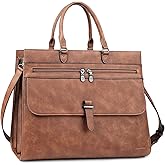 FADEON Leather Briefcase for Women, Designer 15.6 inch Laptop Bag, Tote Shoulder Handbag for Teacher Busniess Work Brown