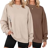 Locoowai 2 Pack Women's Oversize Nursing Sweatshirts | Breastfeeding Shirts, Long Sleeve, Hidden Zipper, Crew Neck, Casual, Maternity Tops, Daily, for Postpartum, Pregnancy Clothes