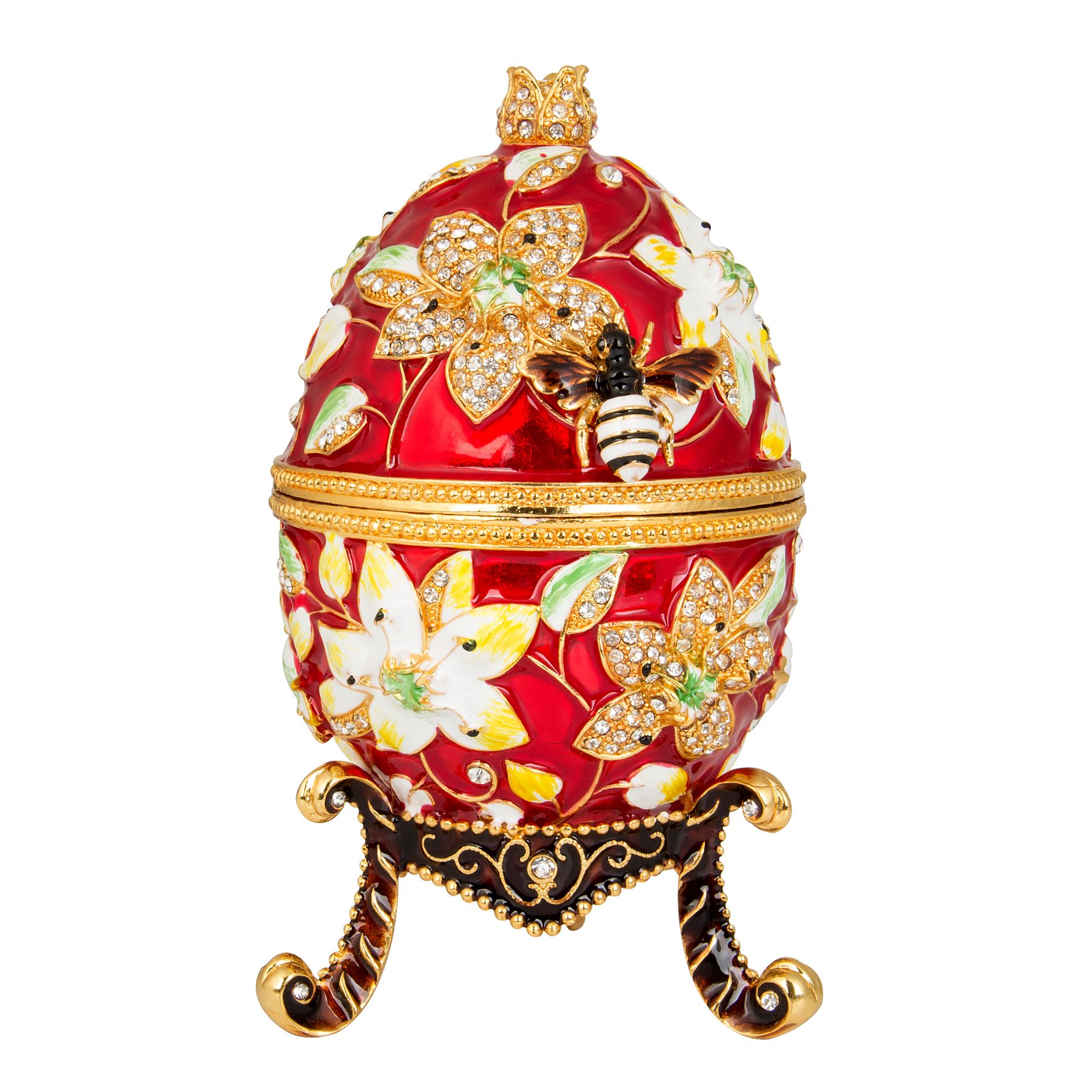 QIFU Red Easter Egg: Extra Large 7”, Hand Painted Decorative Hinged Jeweled Trinket Box Unique Gift for Home Decor