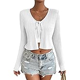 Womens Long Sleeve Tie Front Cardigan Rib Knit Shrug for Dress Sweaters Crop Tops