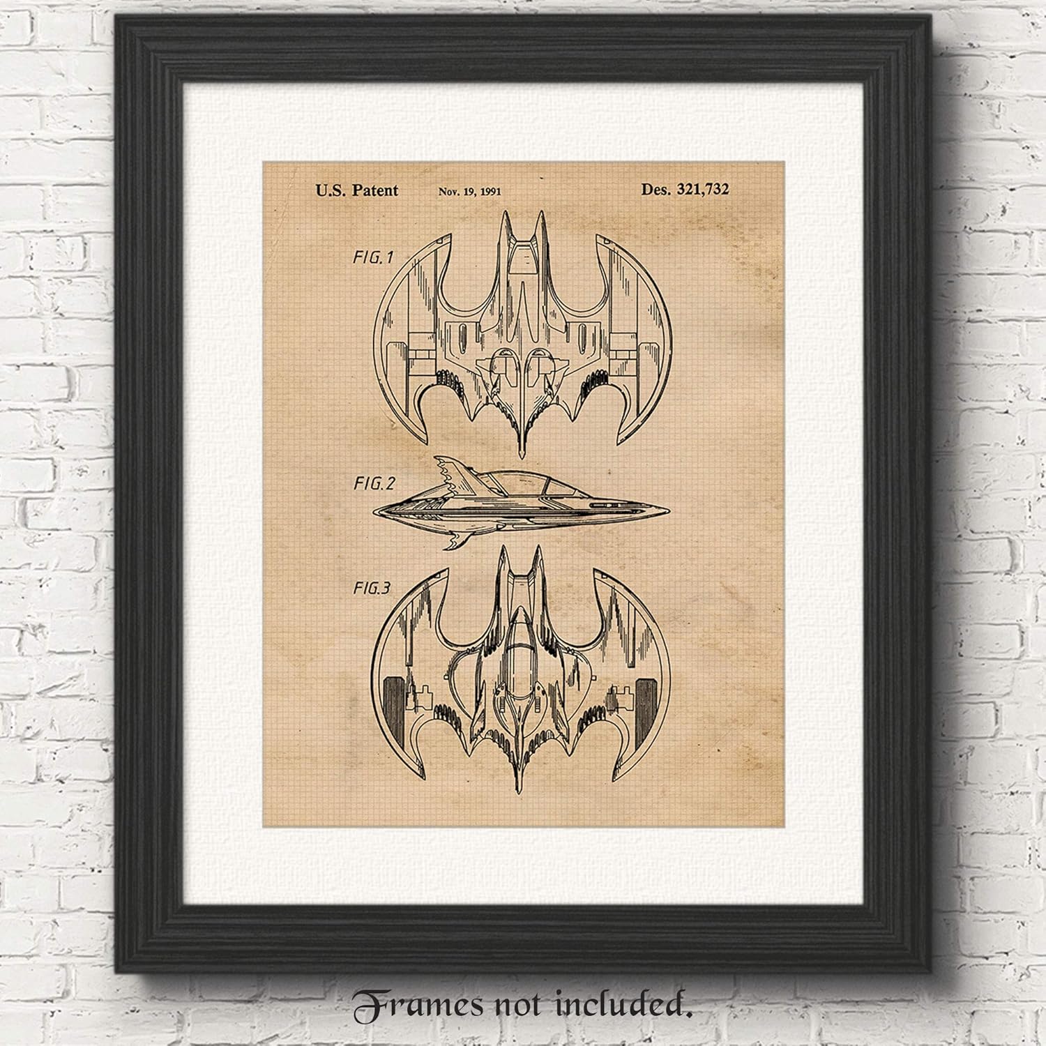 Vintage Batman Bat Plane Patent Art Poster Prints, Set of 1 (11x14) Unframed Photo, Wall Decor Gifts Under 15 for Home, Office, Garage, Man Cave, College Student, Teacher, Comic-Con & Movies Fan