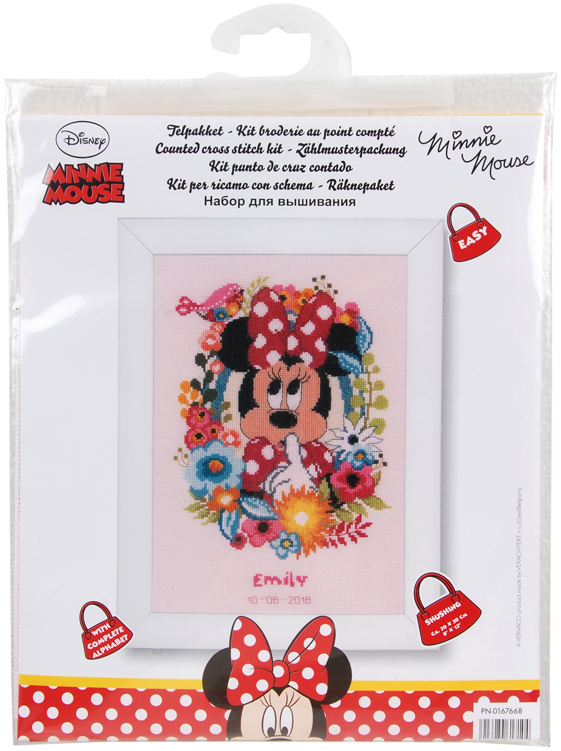 Vervaco Counted Cross Stitch Kit: Minnie-Shushing, Cotton, Assorted, 7.5 x 1 x 7.2 cm