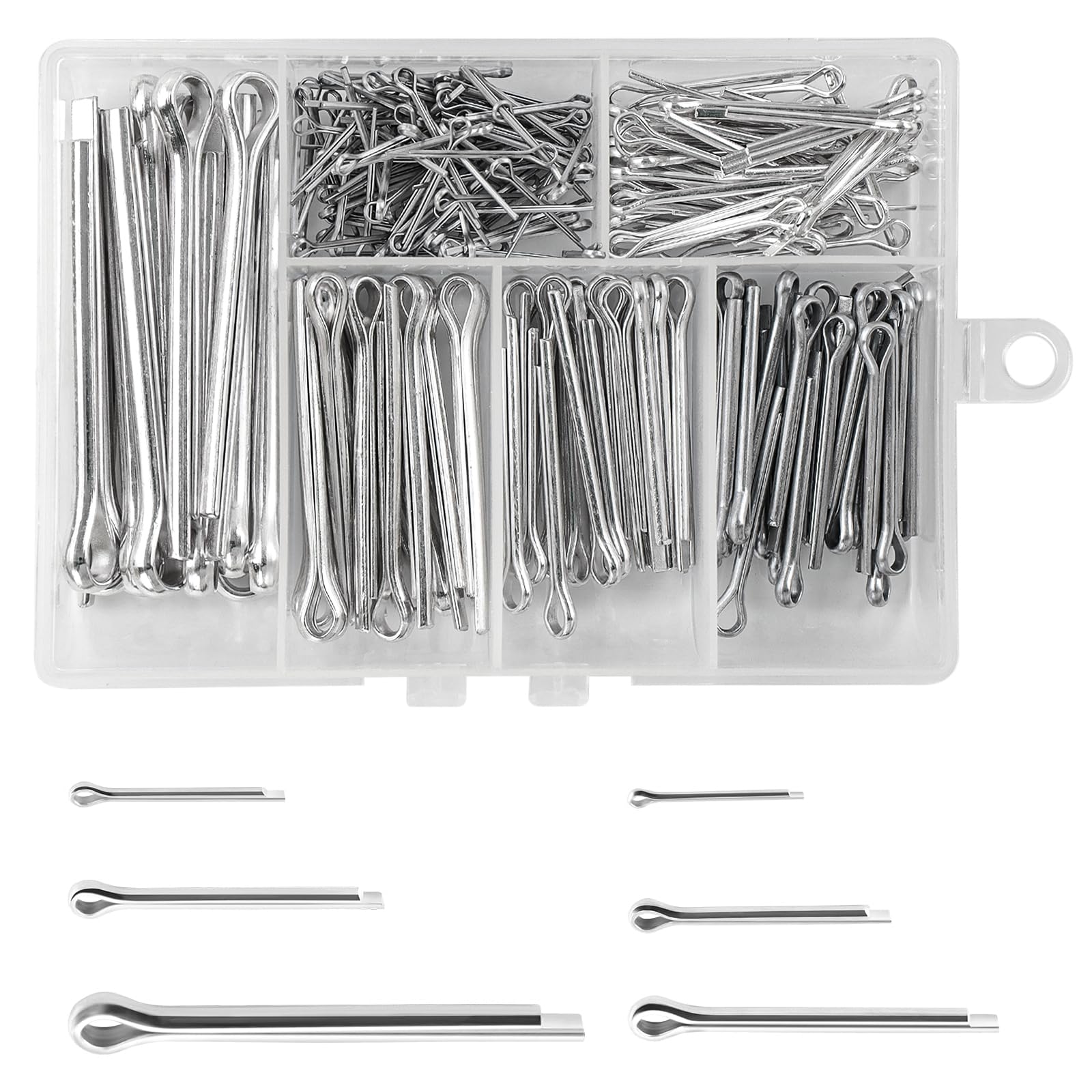 MOLENCO 230 Pcs Cotter Pins Assorted Kit, Stainless Steel Split Pin Assortment M1 M2 M2.5 M3 M4 M5 6 Sizes, Split Pins with Storage Box for Automotive, Marine, Machinery, Engine, Bike Repair