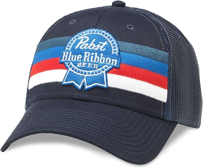 Pabst Blue Ribbon PBR Beer Striped Adjustable Royal Navy Snapback Hat Amazon.ca Clothing