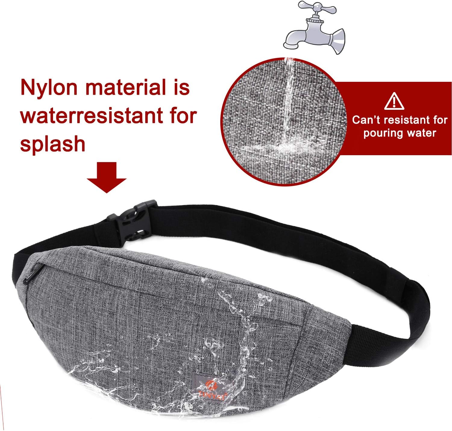 TINYAT Bum Bag Fanny Pack for Women Men Waterproof Waist Belt Bag for Sport Running Hiking Walking Dog Travel Super Lightweight T201,Grey - Image 3