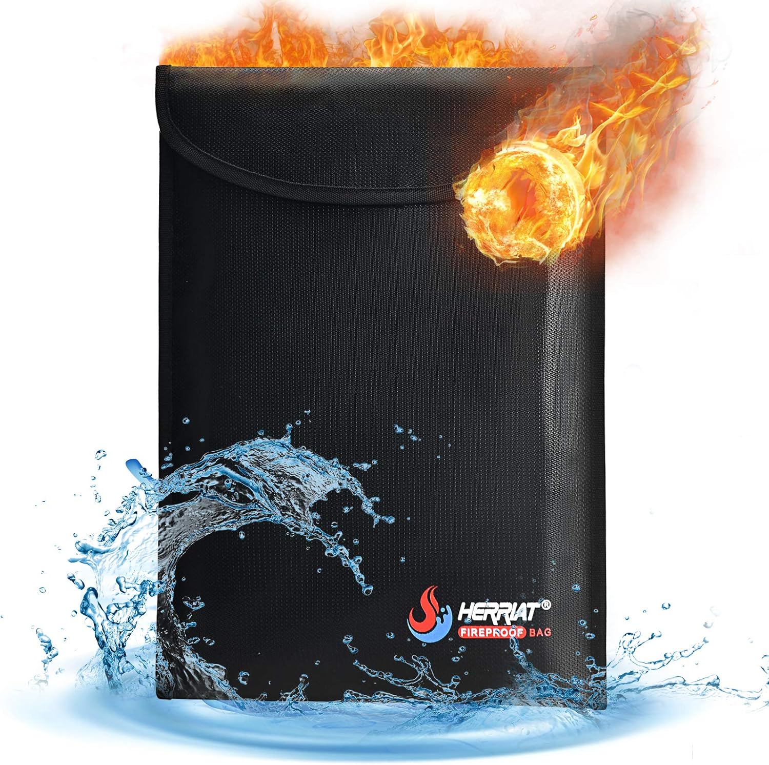 Fireproof Document Bag with 4-Layers Protection, 14.5‘’?11’’ Waterproof and Fireproof Safe Money Bag Storage for Cash, File, Portable Charger, CD, External Hard Drive with Zipper, Black