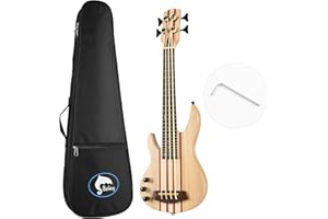 Batking Ukulele bass fretted 4 String Ukelele, Electric Uku bass with Gig bag (Natural LeftHand)