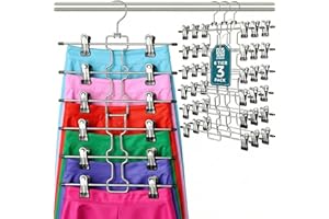 Zober 5-Tier Skirt Hangers with Clips - Metal, Non-Slip Space Saving Pants Hangers W/Adjustable Clips & Swivel Hooks - Skirt 