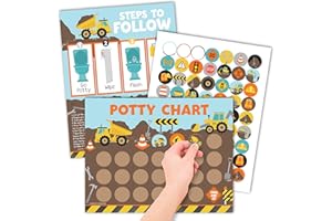 Hadley Designs Potty Training Chart for Toddlers Boys -10 Sticker Potty Chart for Toddlers Boys, 8.5x11" Potty Training Sticker Charts for Toilet Success, Construction Toddler Reward Chart for Kids