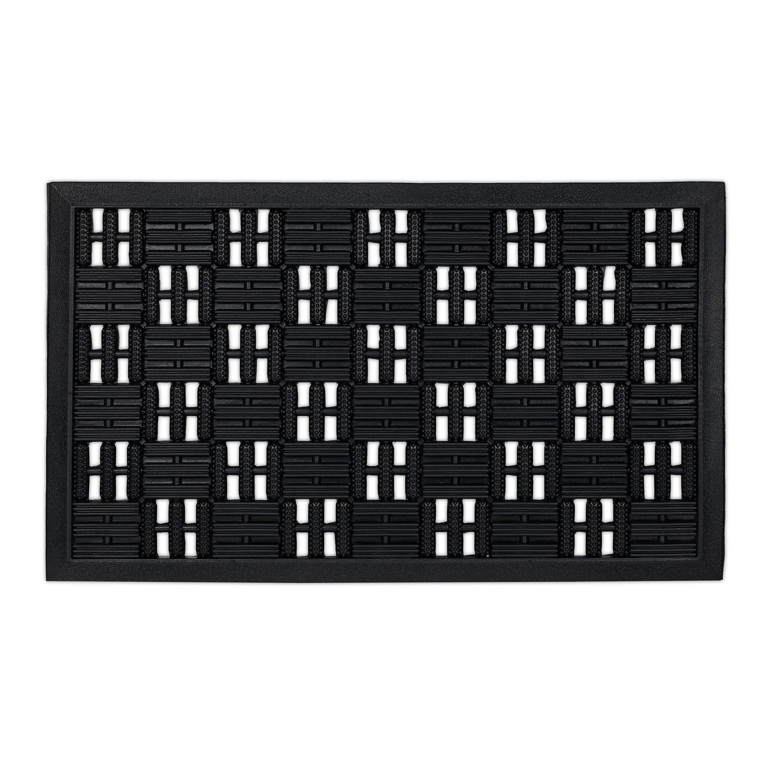 Relaxdays Natural Rubber Grid Doormat, 45 x 75 cm, Door Mat Inside & Outside, Non-Slip Bottom, with Studs, Black, 45x75cm
