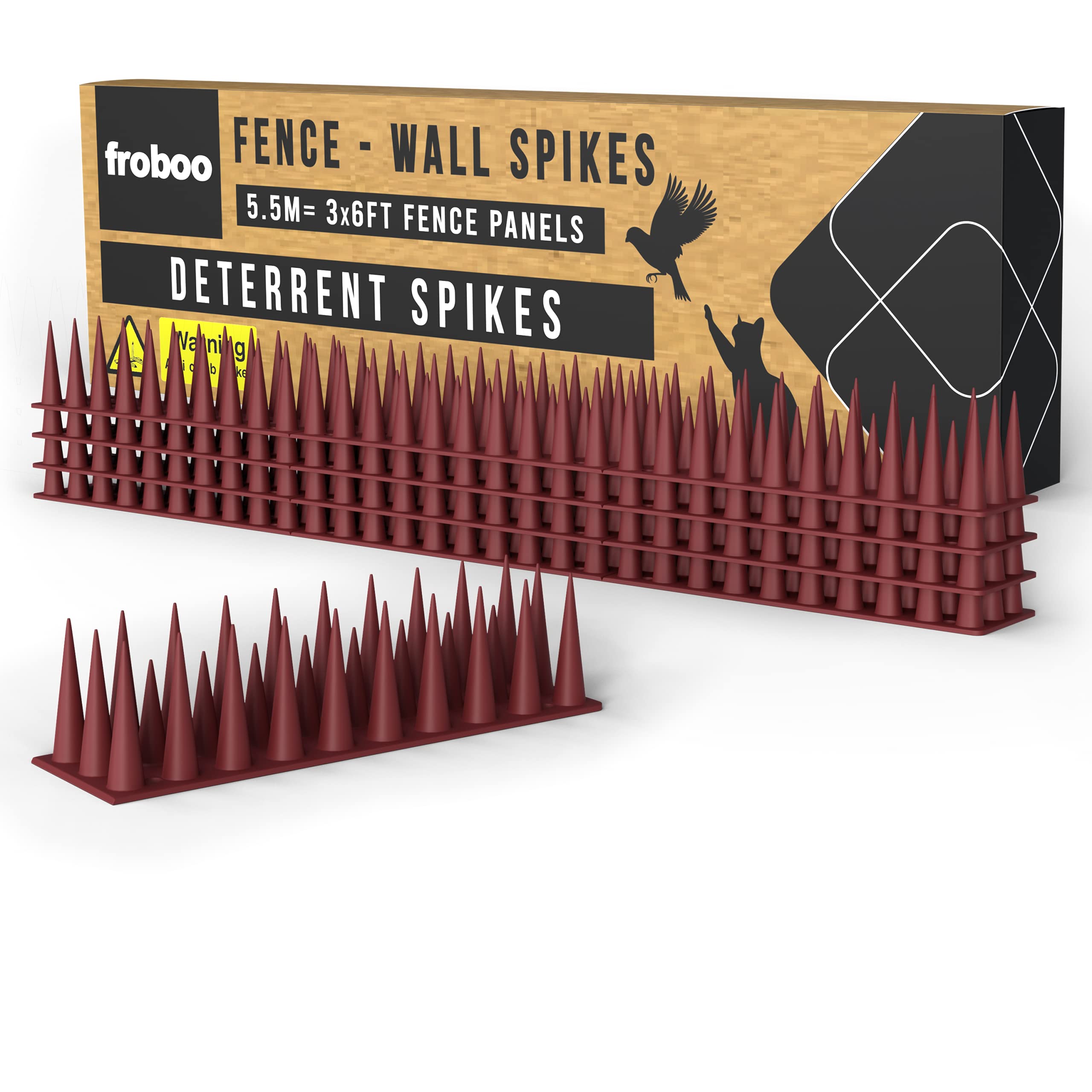 froboo Wall and Fence Spikes - Plastic Bird Spikes for Pigeons - Deterrent to Stop Birds and Cats Sitting on Fence - Anti Climb Spikes (5.5M - 2.5 to 3.5cm Tall Spikes) Protects 3 x 6 FT Fence Panels