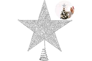 Fovths Christmas Tree Topper 8 Inches Metal Glittered Christmas Tree Topper Wire Star Treetop Sparkle Xmas Decoration for Christmas Tree Ornament Indoor New Year Holiday Party Supplies (Silver)