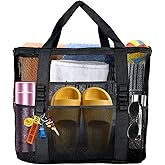 Yunaeduo Large Mesh Beach Bag - Lightweight & Foldable Family Beach Bag with 9 Pockets for Toys, Towels & Vacation Essentials