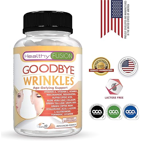 Goodbye Wrinkles - Premium Hydrolized Collagen, Hyaluronic Acid, CoQ10, Alpha-Lipoic Acid, Resveratrol, VIT. E and More - Say Goodbye to Wrinkles - Reveal Hydrated Skin - Extra Strength - 60 Capsules best collagen supplement