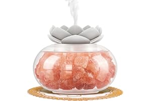 Essential Oil Diffusers Aromatherapy Diffuser: Vyaime Salt Lamp Diffuser for Home Bedroom Office, Pink Crystal Himalayan Cute Lotus Auto Shut-Off 7 Colors LED Night Light - VY0110