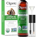 Cliganic USDA Organic Castor Oil, 100% Pure (8oz with Eyelash Kit) - For Eyelashes, Eyebrows, Hair & Skin | Natural Cold Pres